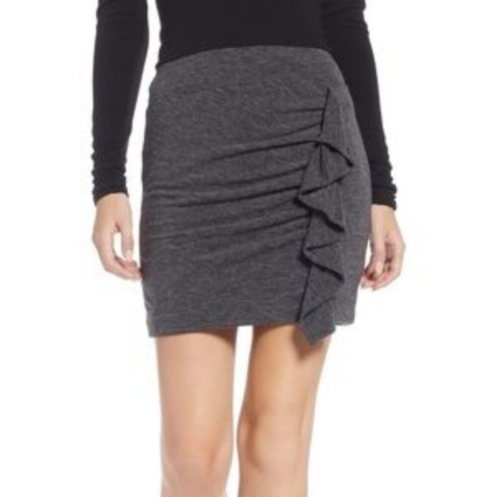 NWT Womens Something Navy Charcoal Gray Heather Ruched Ruffled Mini Skirt XS